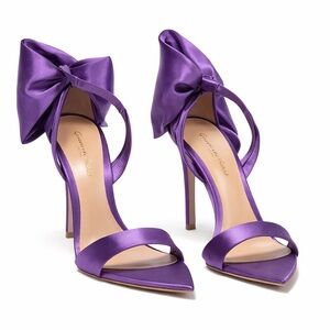 Authentic Gianvito Rossi Purple Satin Bow Heels –